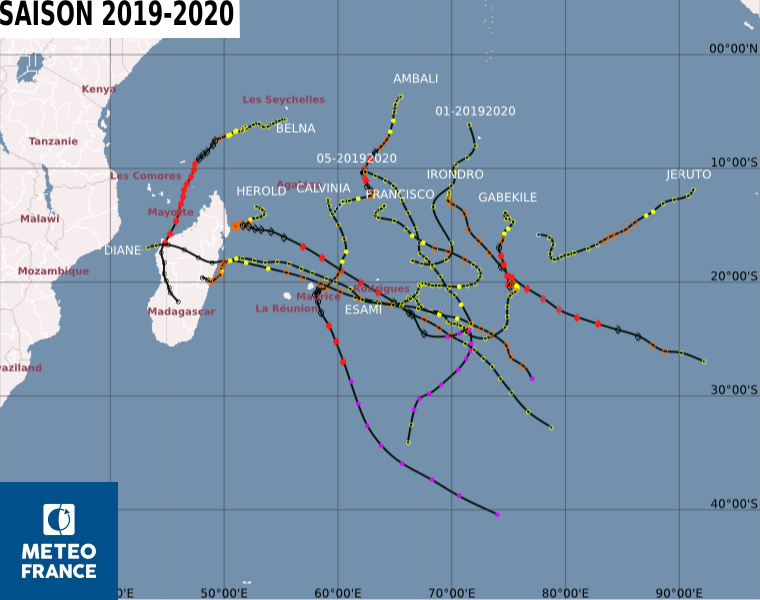 Carte saison cyclonique 2019 2020