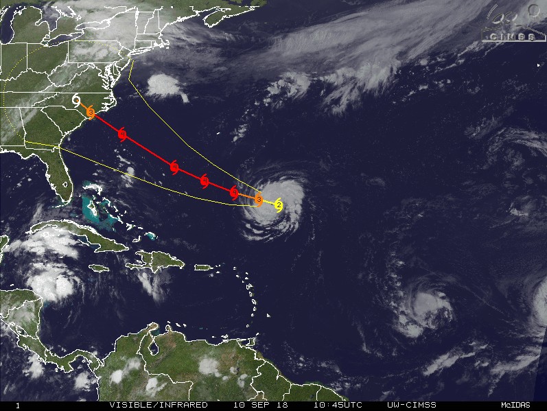 Prévision trajectoire et intensité de l'ouragan FLORENCE ©CIMSS