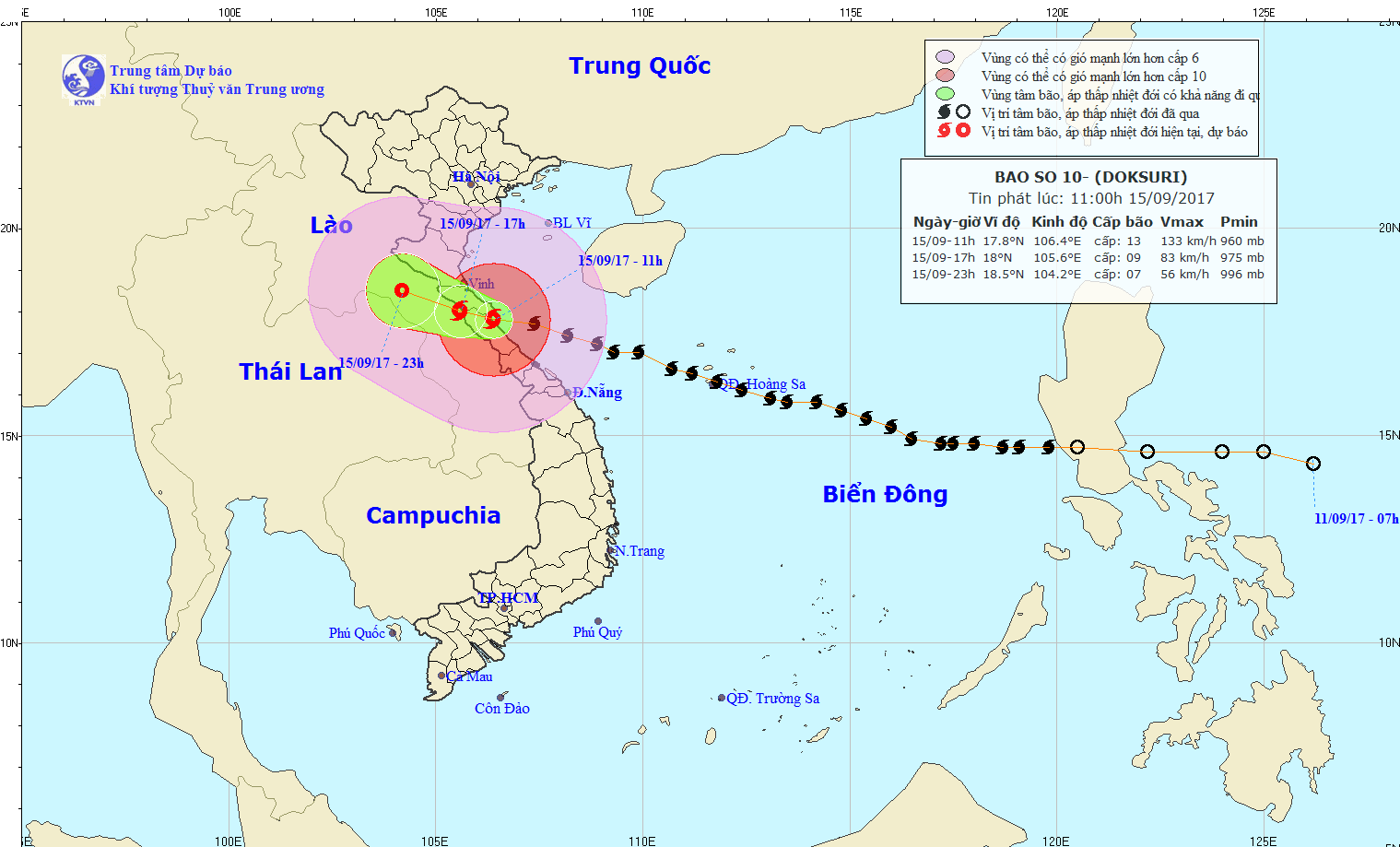 Carte de trajectoire du typhon Doksuri (NCHMF)