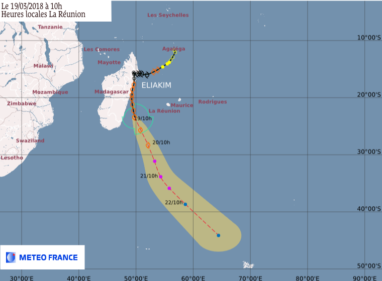 ELIAKIM prévision trajectoire et intensité ©CMRS de la Réunion