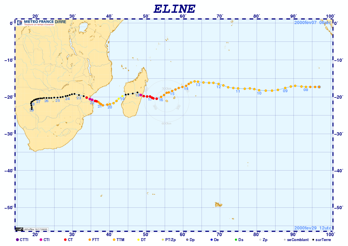 Trajectoire cyclone ELINE ©Météo-France