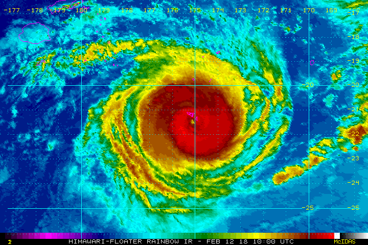 Animation satellite IR du cyclone GITA passant à proximité des Tonga (NOAA)