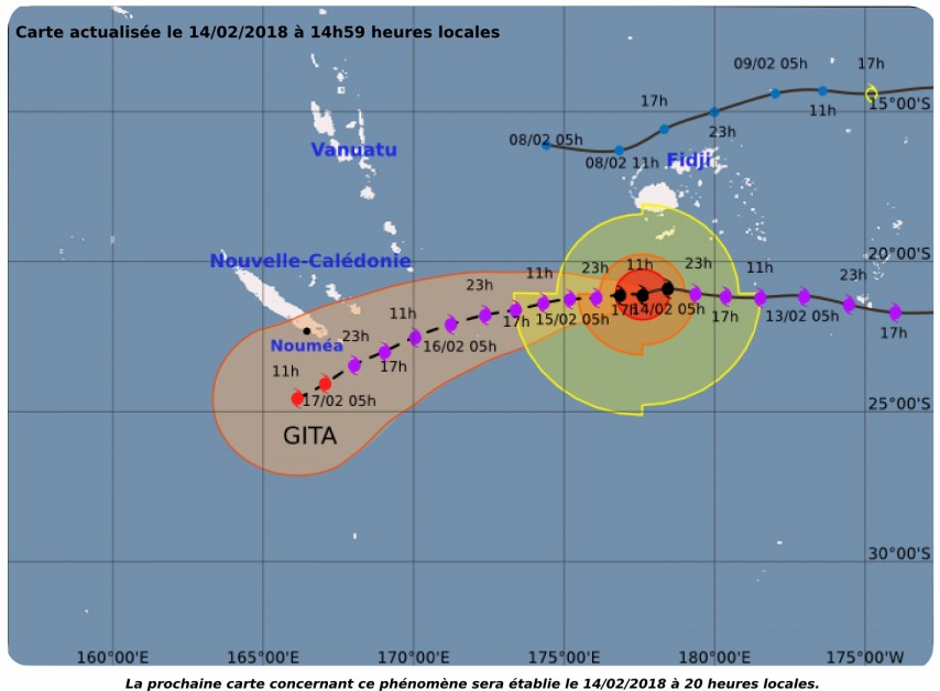 Prévision trajectoire et intensité cyclone GITA (MFNC)