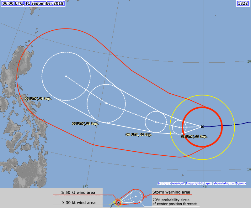 Prévision trajectoire typhon Mangkhut ©JMA