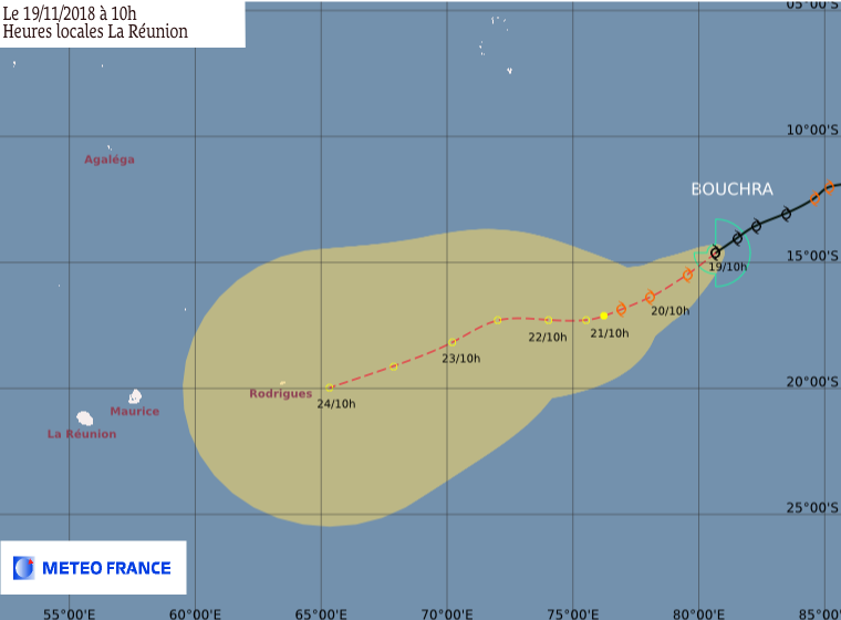 Prévision trajectoire tempête tropicale BOUCHRA