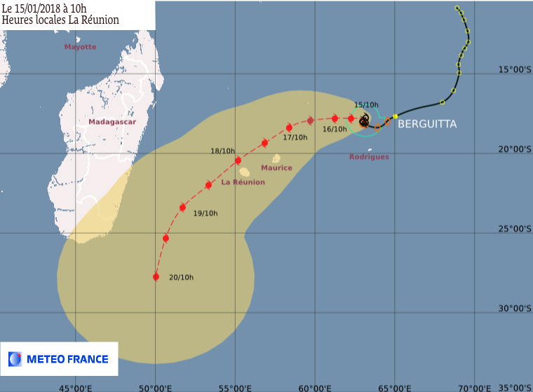 BERGUITTA : Prévisions du CMRS de la Réunion ce 15/01/2018 à 06:00utc (Météo France)