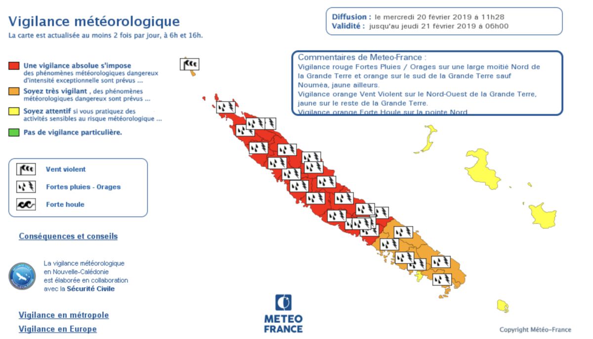 état des vigilances météo en Nouvelle Calédonie