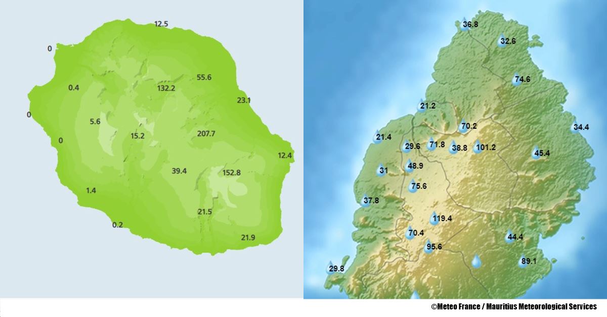 Précipitation à la Réunion et Maurice