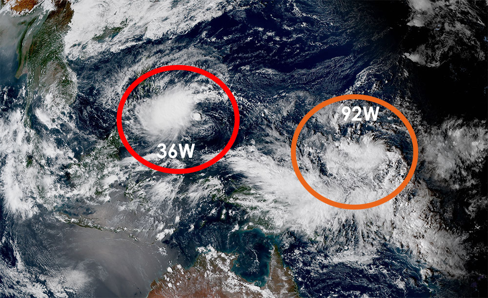 Depression tropicale 36W et zone suspecte 92W