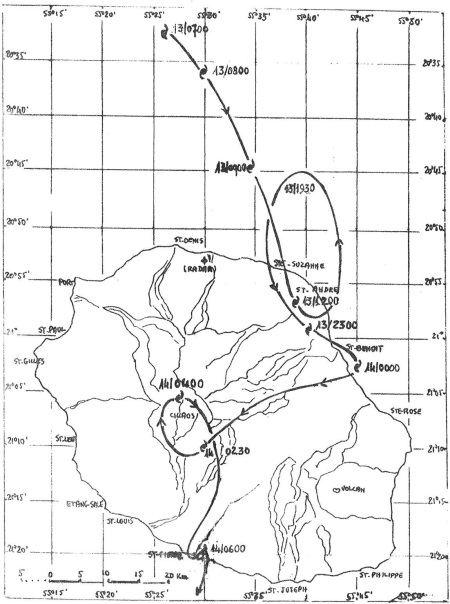 CLOTILDA trajectoire au dessus de la Réunion