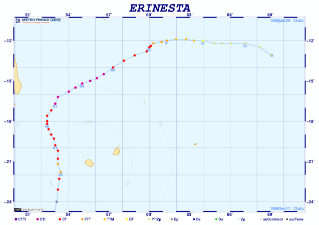 ERINESTA TRAJECTOIRE (Météo France Océan Indien)