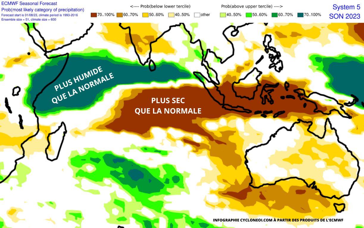 Tendances précipitations océan indien - ECMWF