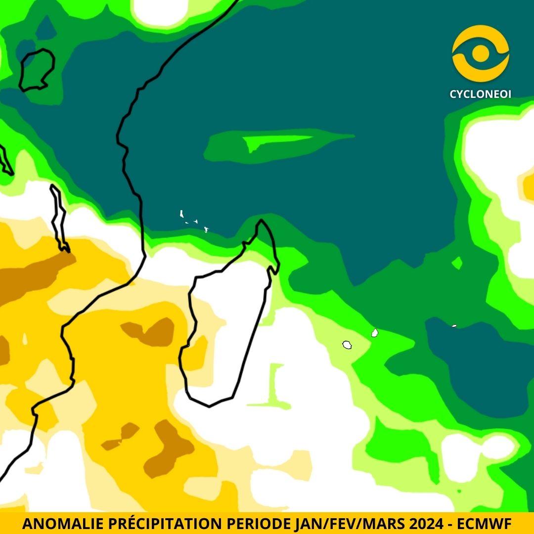 Anomalie de précipitations - JFM2024 - ECMWF