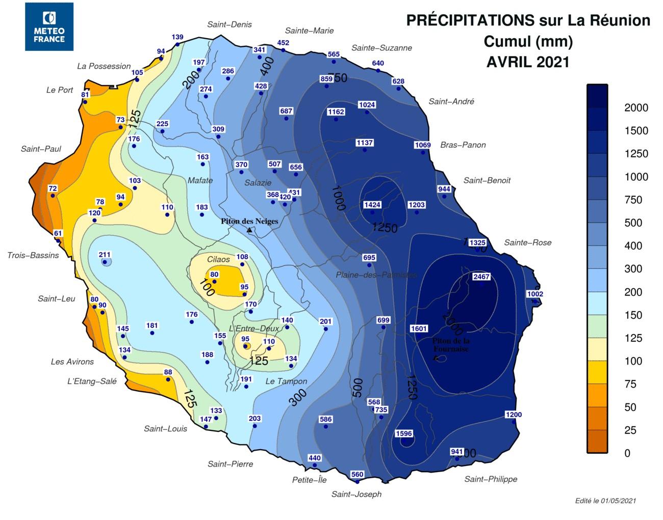 pluviometrie avril 2021 la reunion
