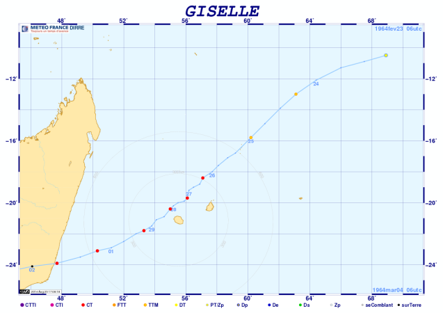 Trajectoire cyclone GISELLE