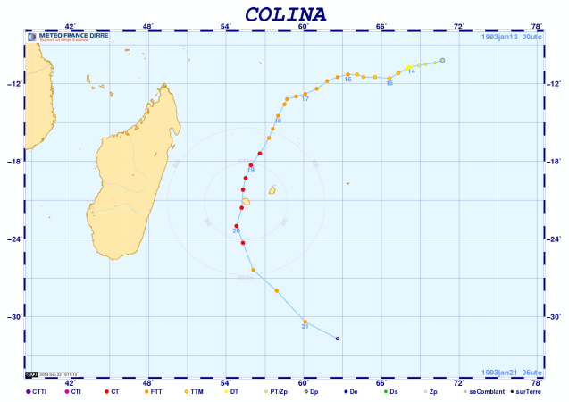 Trajectoire cyclone Colina