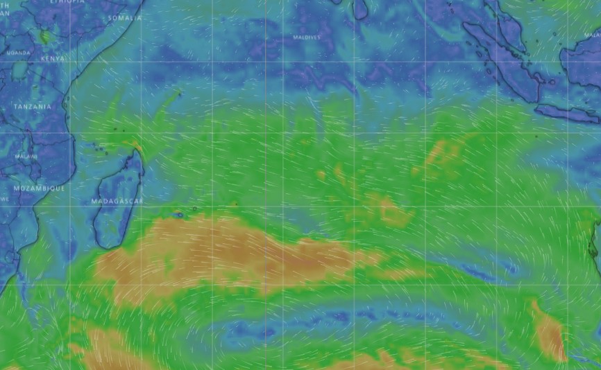 Carte de flux de surface du modèle déterministe IFS modélisé par l'application WINDY