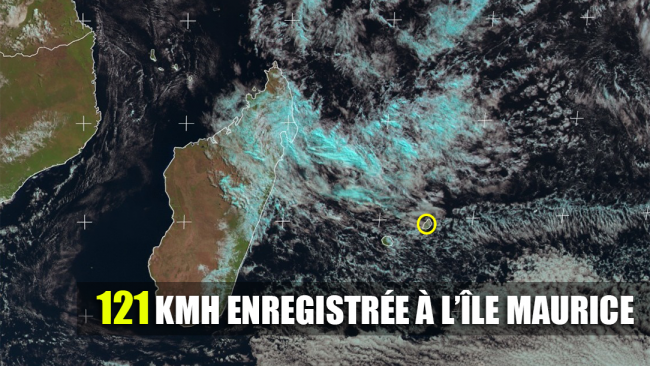 Une rafale maxi de 121 km/h enregistrée à l'île Maurice