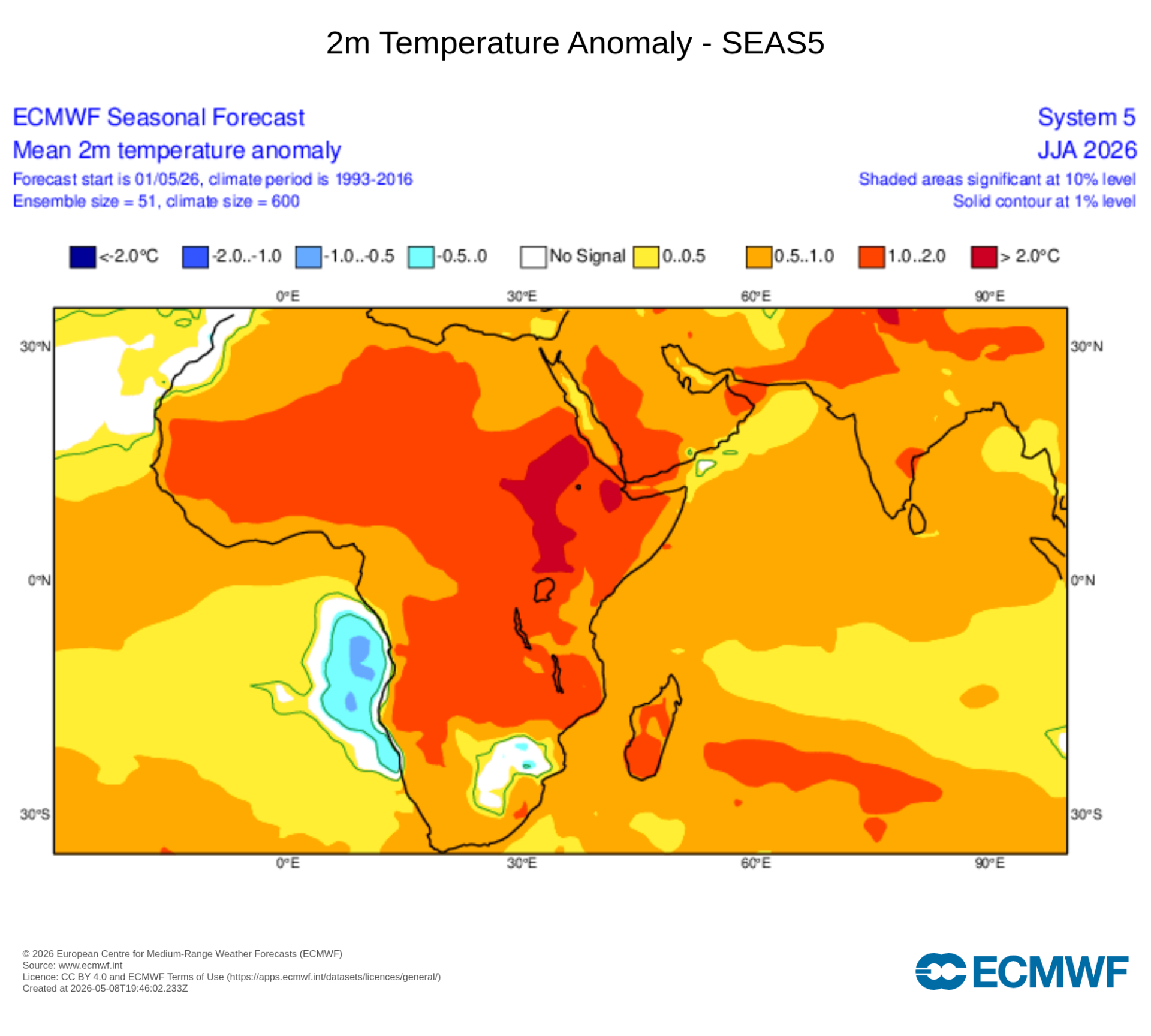 Carte des prévisions d'anomalies de température pour l'hiver austral (juin-août 2026) – Source ECMWF