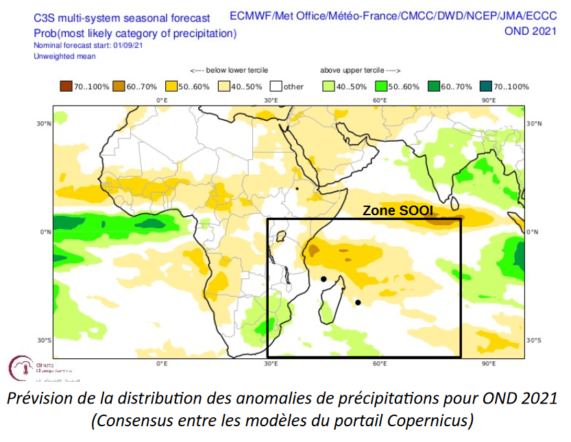 prévision precipitation octobre novembre decembre 2021 ocean indien