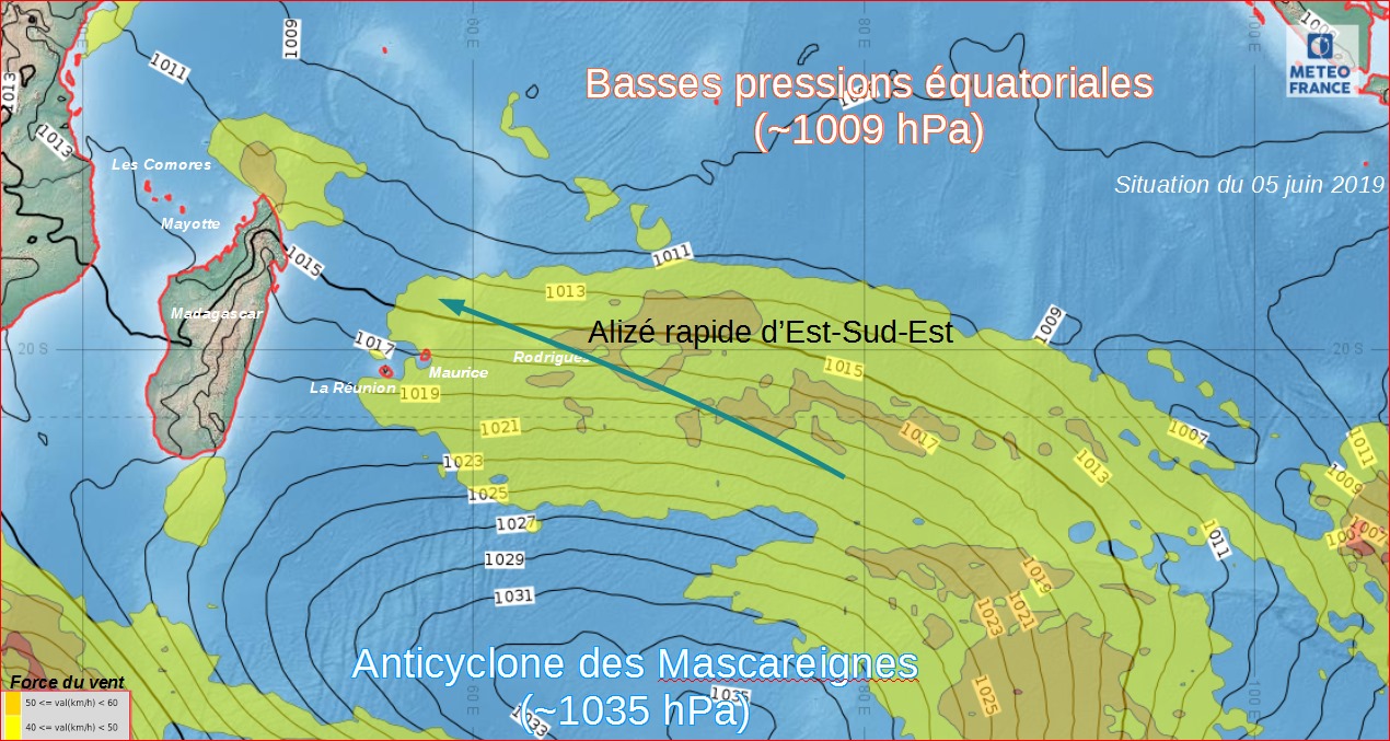 Anticyclone des Mascareignes en hiver austral