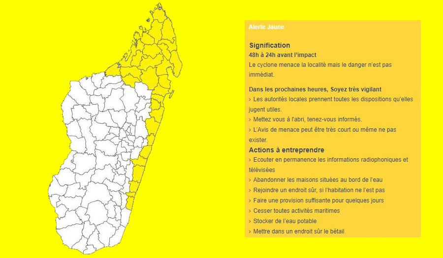 Alerte cyclonique jaune en cours à Madagascar