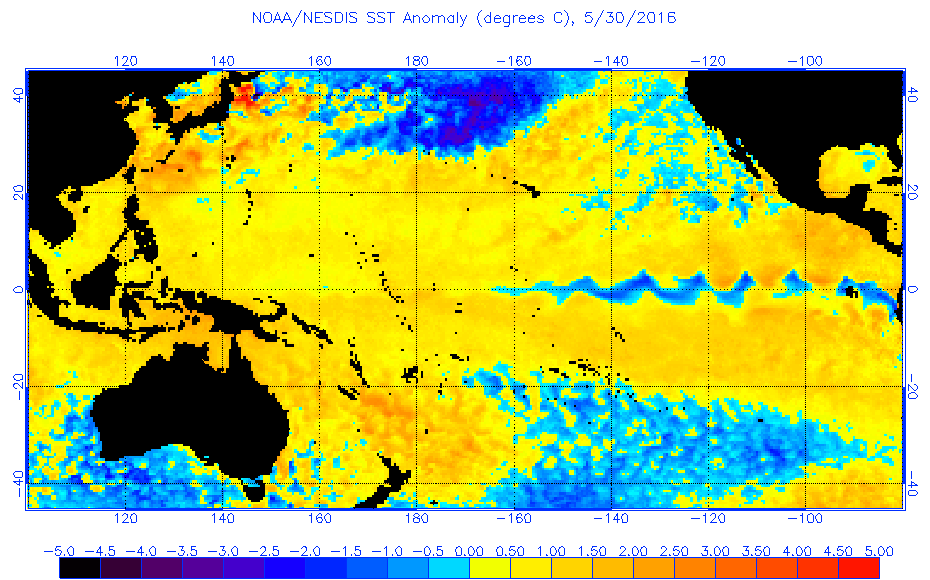 Mise en place d'une anomalie négative du Pacifique au 30 05 2016
