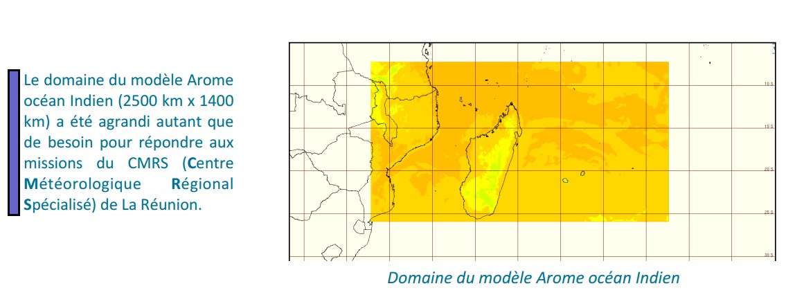 Domaine du modèle AROME océan indien (Météo France)