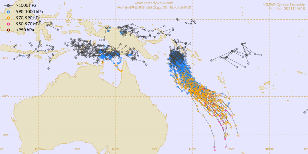 93P trajectoire nouvelle caledonie ecmwf