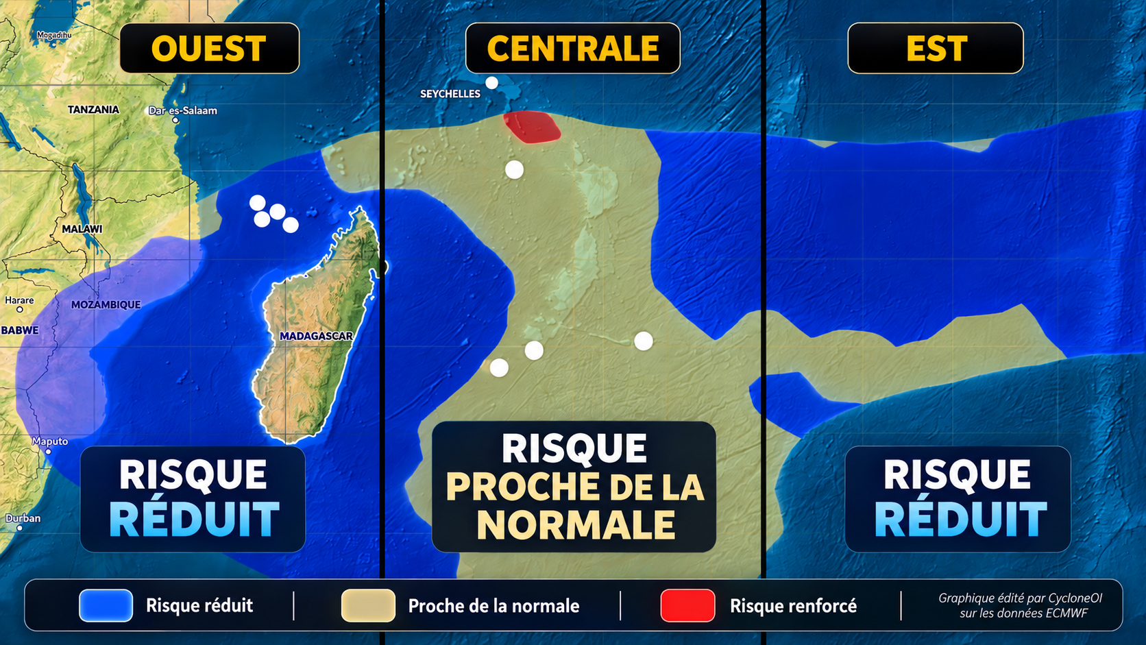 anomalies standardisées de la densité des passages de tempêtes tropicales