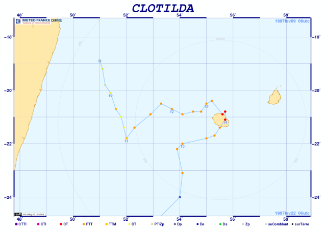 Trajectoire de CLOTILDA (Météo France)