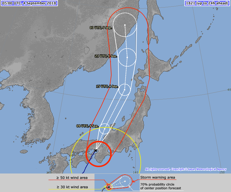Carte de trajectoire du typhon JEBI ©JMA
