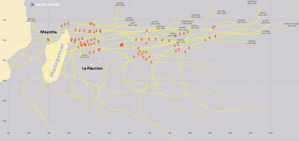 Les 21 CTTI répertoriés par Météo France entre la saison 1979/80 et 2014/15 (Météo France)