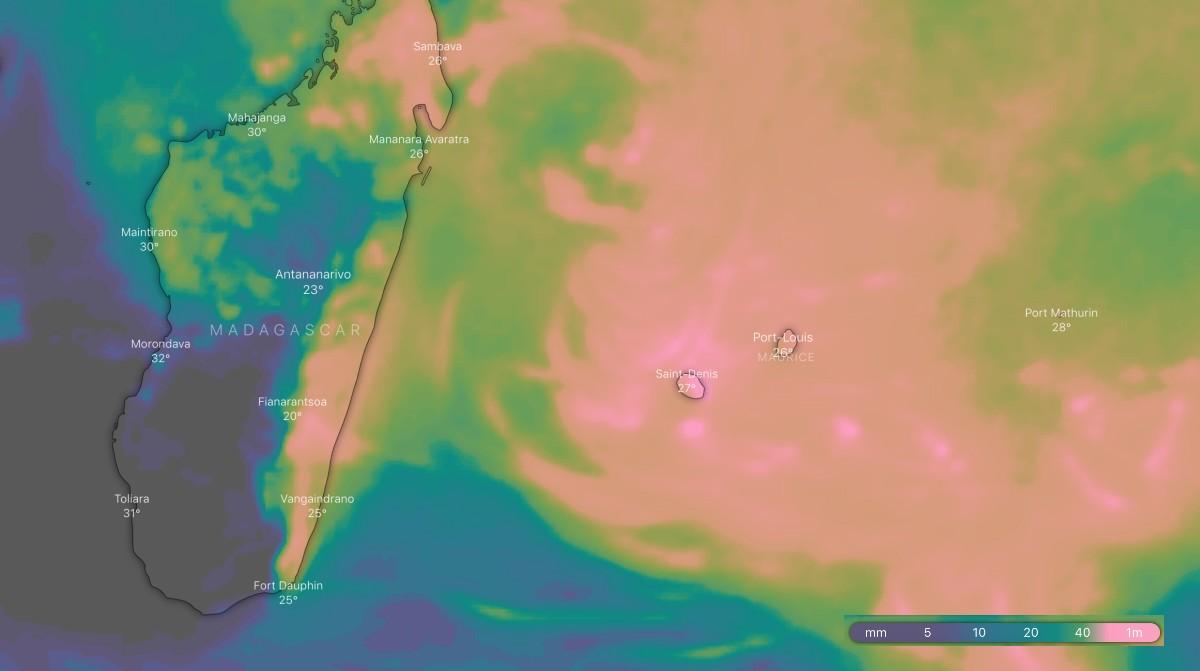 Cumul pluie sur 10 jours mascareignes