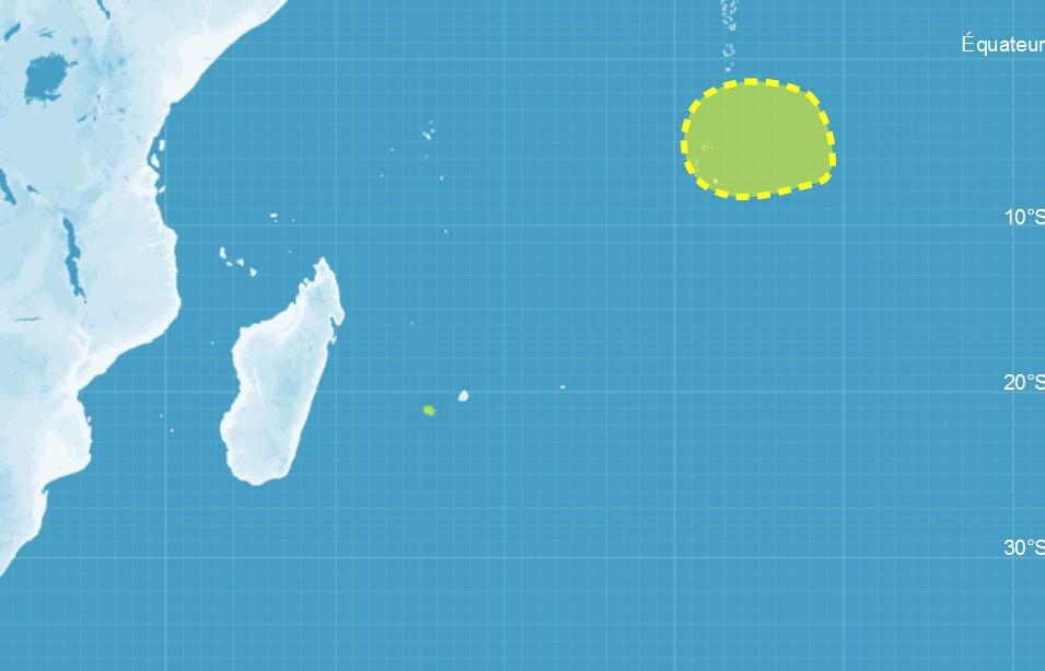 Zone suspecte sous surveillance par Météo France près de Diego Garcia