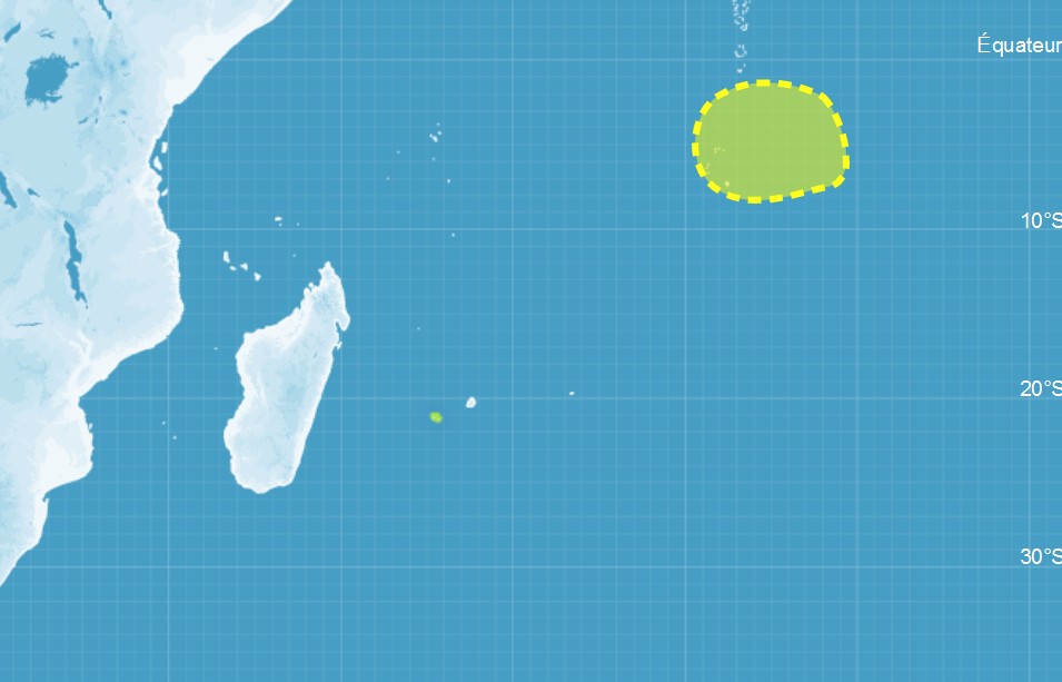 Zone suspecte sous surveillance par Météo France près de Diego Garcia