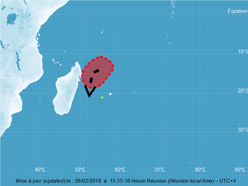 Carte de perspective de cyclogenèse du 28/02/2018  ©CMRS de la Réunion