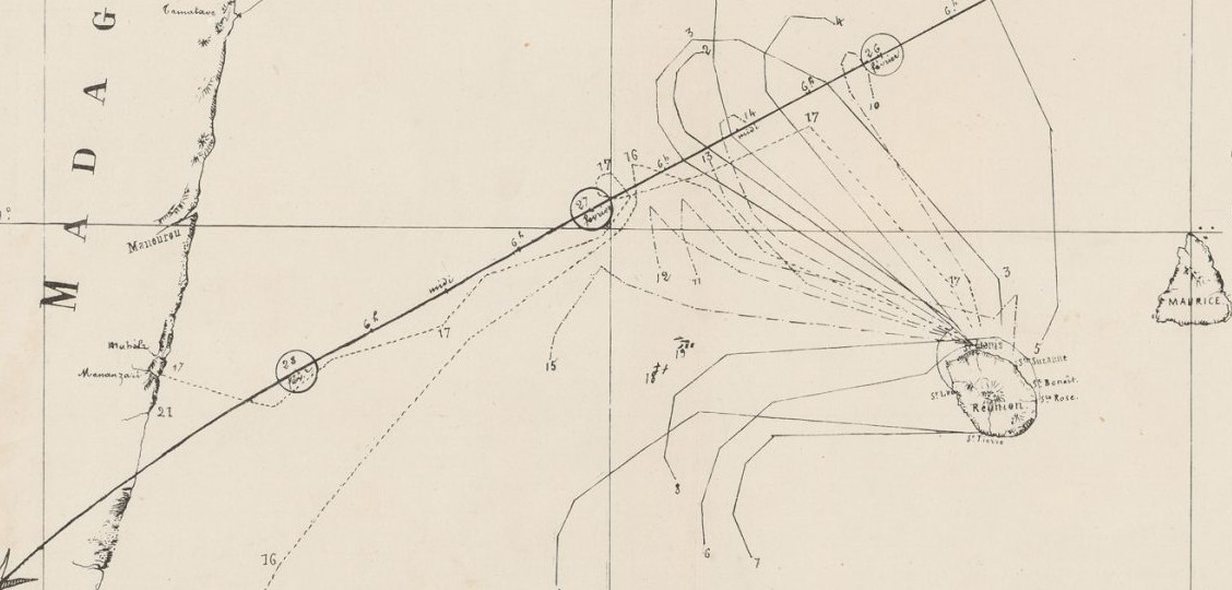 Carte détaillant le mouvement des différents navires entre le 25 et 28 février 1860 par H. Bridet (gallica.bnf.fr)