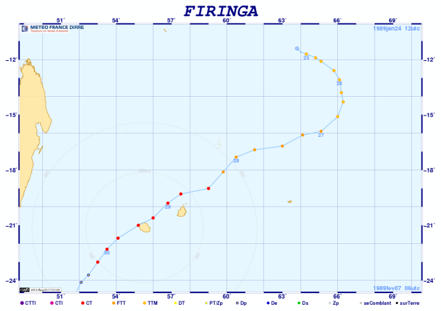 Cyclone Firinga trajectoire et intensite