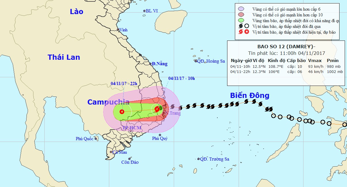 Carte de trajectoire du typhon DAMREY (NCHMF)