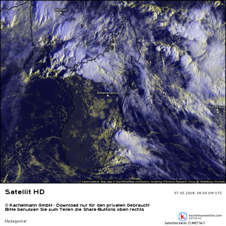 Zone Canal du Mozambique / Madagascar - 07/02/2018 à 0400z (Kachelmann)