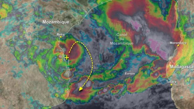 Future tempête tropicale Guambe dans le Sud du Canal du Mozambique