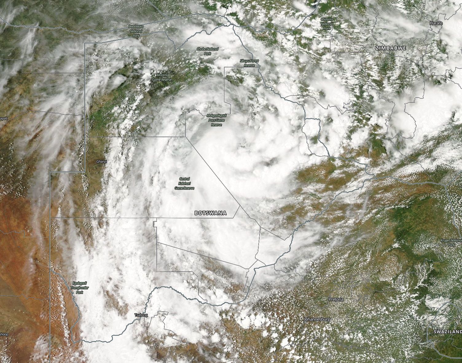 Landphoon au-dessus du Botswana le 5 janvier 2014 (NASA)