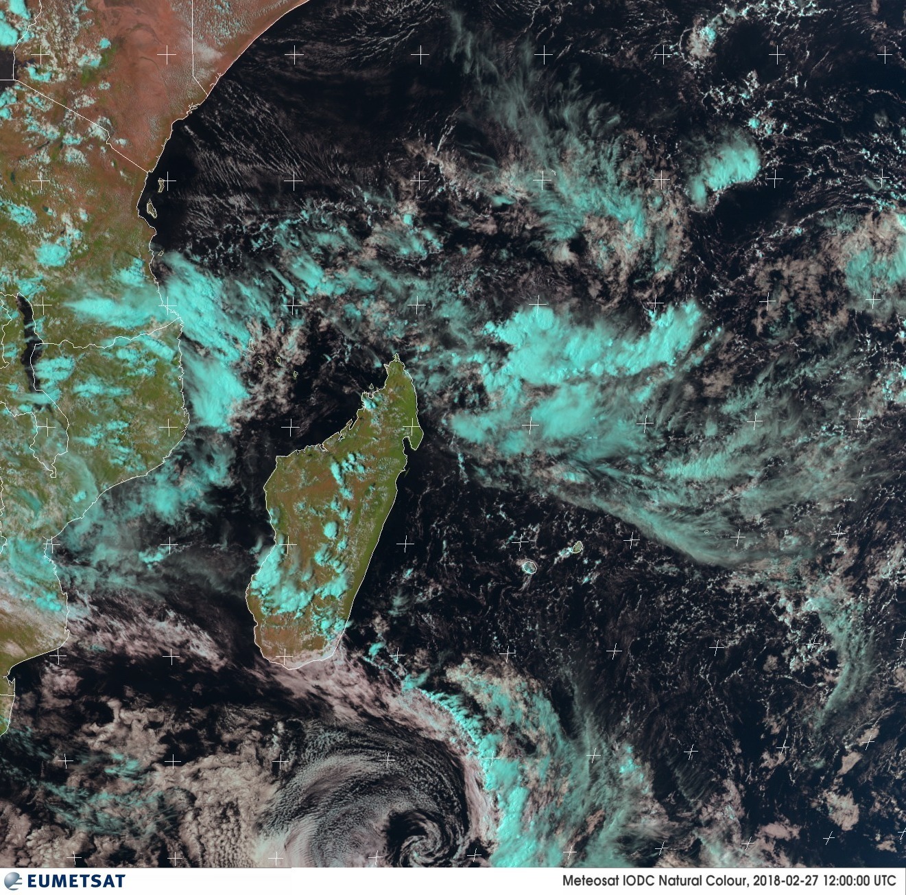 Image du sud-ouest de l'océan indien du 27/02/2018 à 12z ©eumetsat