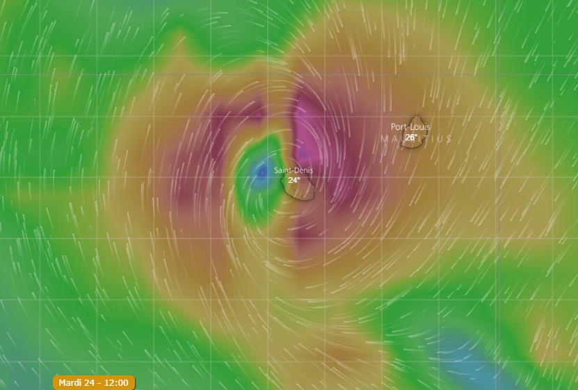 Simulation du modèle GFS pour le 24/04/2018 à 12h via Windy