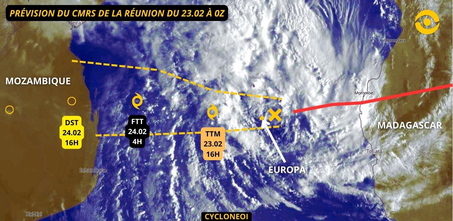Prévision trajectoire du CMRS de La Réunion à 0z