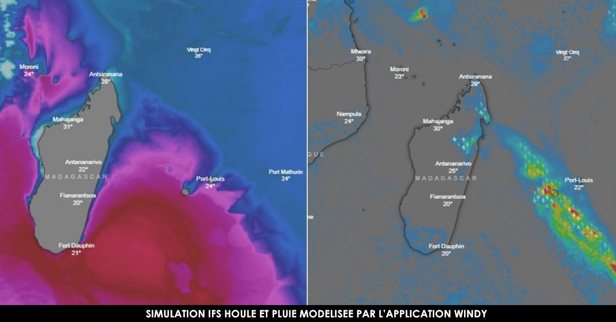 Simulation IFS houle et précipitation modélisée par windy