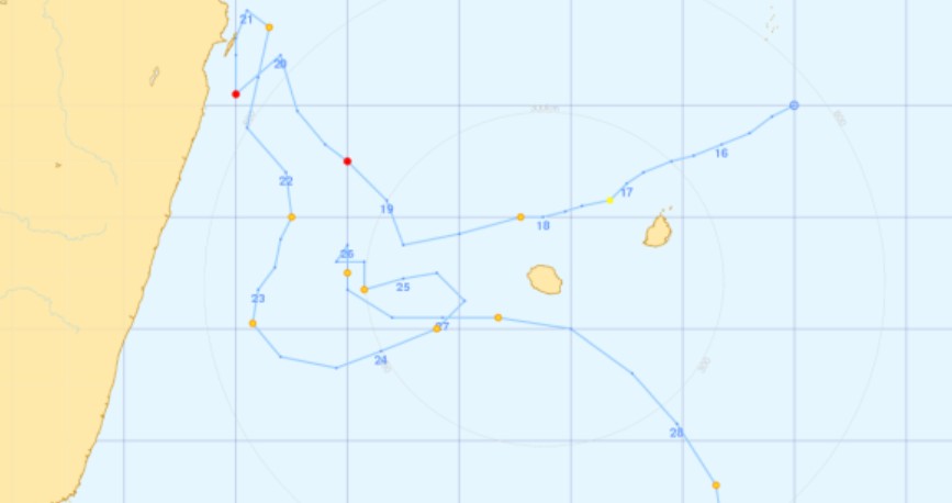 Les trajectoires des cyclones dans l'océan indien sud-ouest