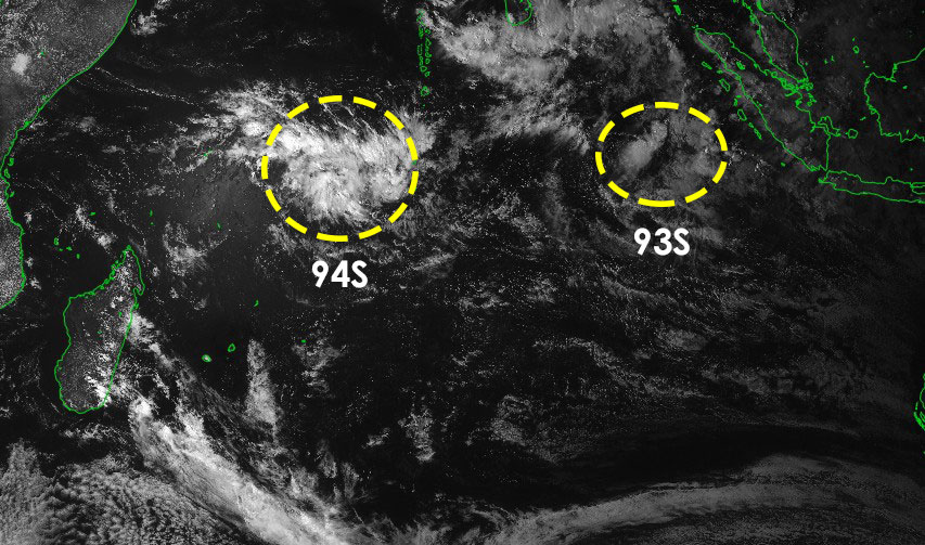 Zones suspectes 93s et 94s sous surveillance dans l'océan indien