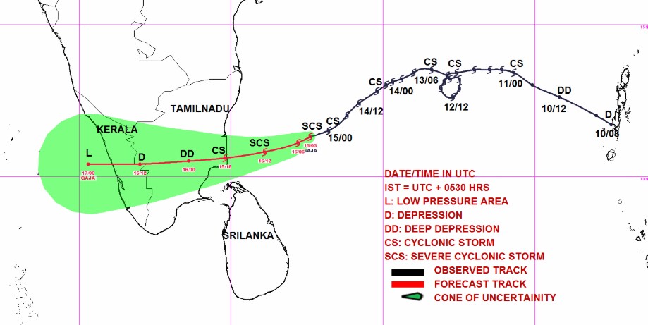 Prévision trajectoire tempête tropicale GAJA